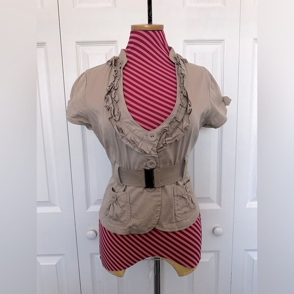 Ashley Tops - Low Cut Button Up Short Sleeve Top